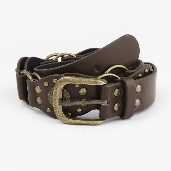 Retro American hot girl rivet corns stitching wide belt personality trendy punk metal buckle waist belt - Image 2