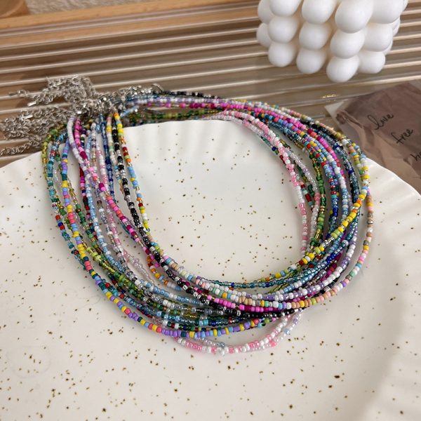 Korean style retro macaron candy color colorful rice-shaped beads stringed beads necklace sweet cute girl Bohemian necklace - Image 3