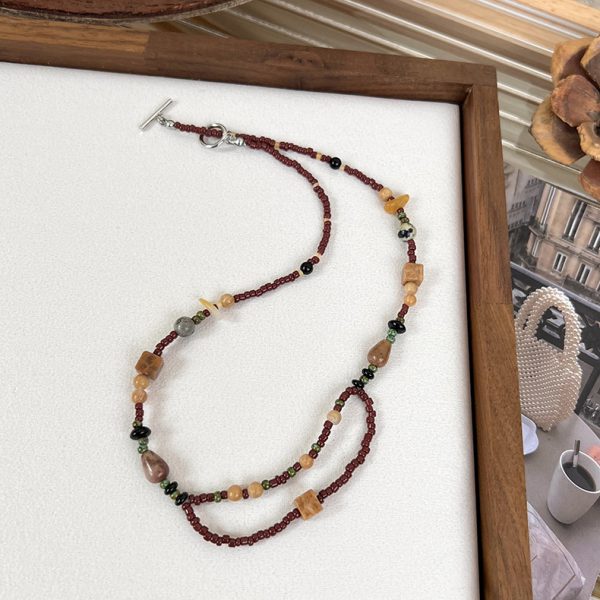 Retro new Chinese style brown necklace women's simple Chinese style all-match irregular beaded clavicle chain Cold style necklace - Image 6