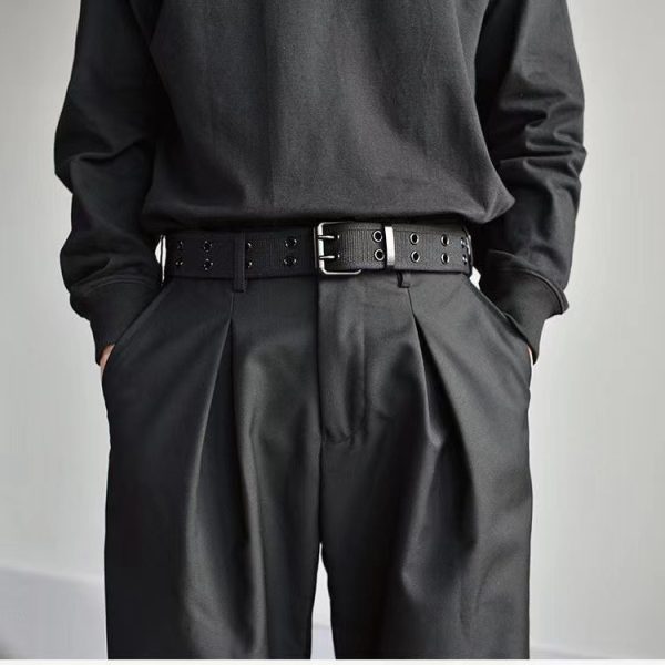 Canvas belt men's and women's non-hole square buckle belt Korean fashion personalized woven single ring punch-free pants belt - Image 2