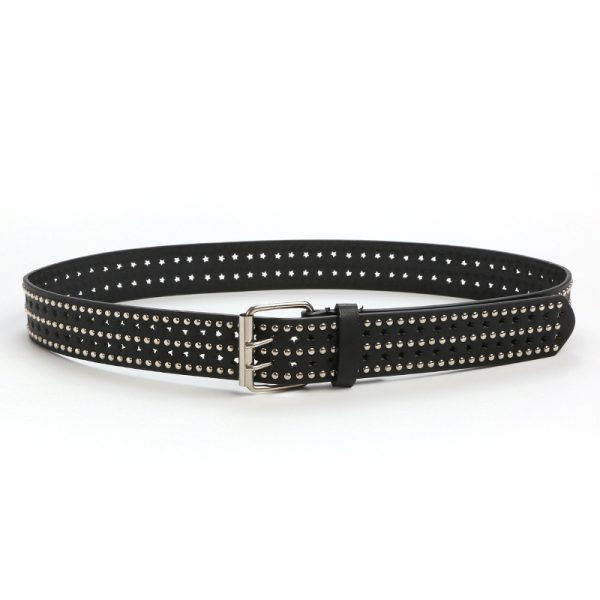 Punk hip hop belt personality belt cross-border Amazon five-pointed star hole claw beads decorative jeans pin buckle belt - Image 6