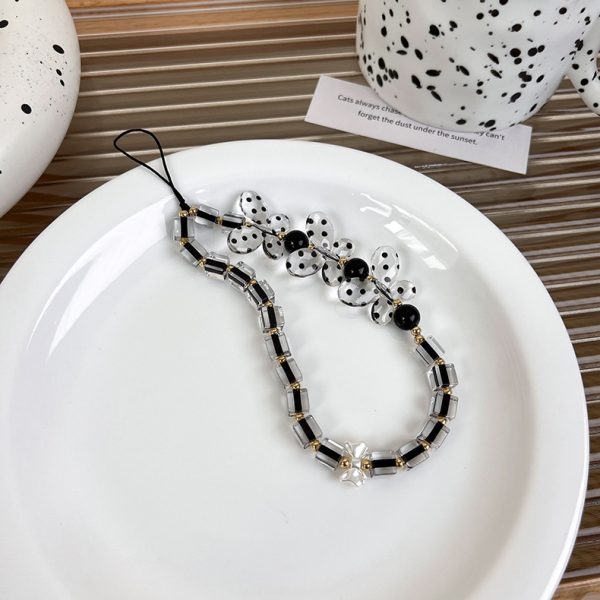Black beaded mobile phone charm ins stringed pearls love phone lanyard short carrying strap drop-resistant phone ornaments - Image 8
