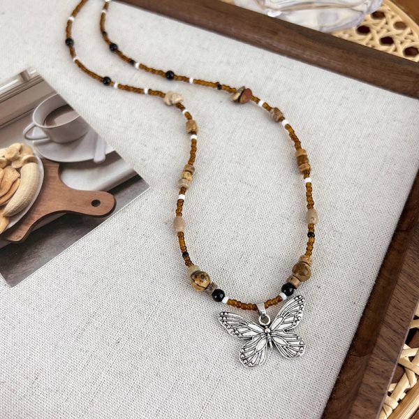 Retro new Chinese style brown necklace women's simple Chinese style all-match irregular beaded clavicle chain Cold style necklace - Image 13