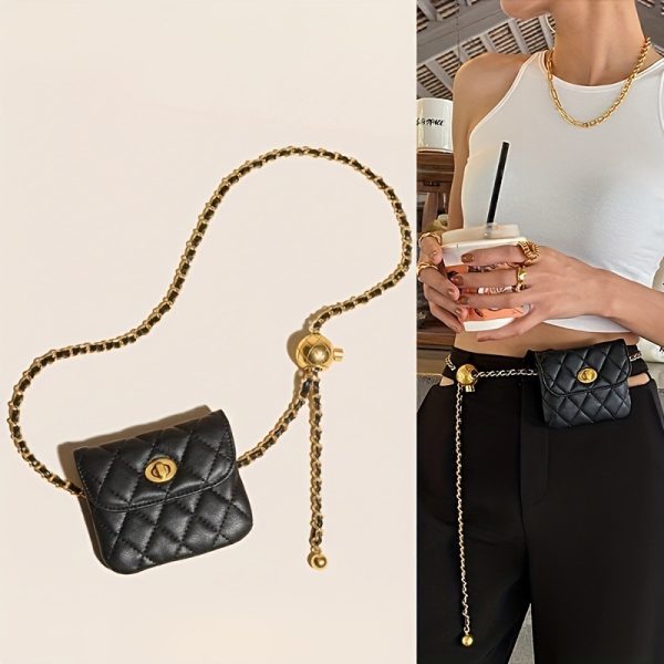 2023 New Golden ball chain crossbody bag waist chain cute fashion embroidery thread rhombus children's pocket money waist bag trendy classic style - Image 2