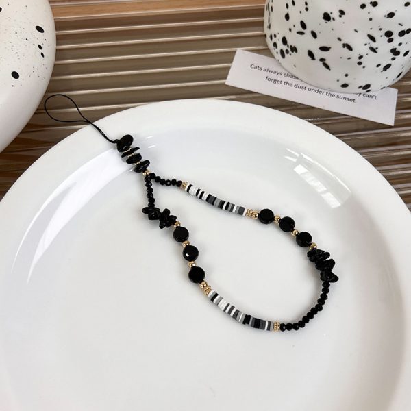 Black beaded mobile phone charm ins stringed pearls love phone lanyard short carrying strap drop-resistant phone ornaments - Image 10