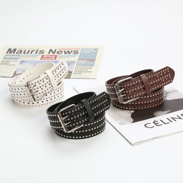 Punk hip hop belt personality belt cross-border Amazon five-pointed star hole claw beads decorative jeans pin buckle belt