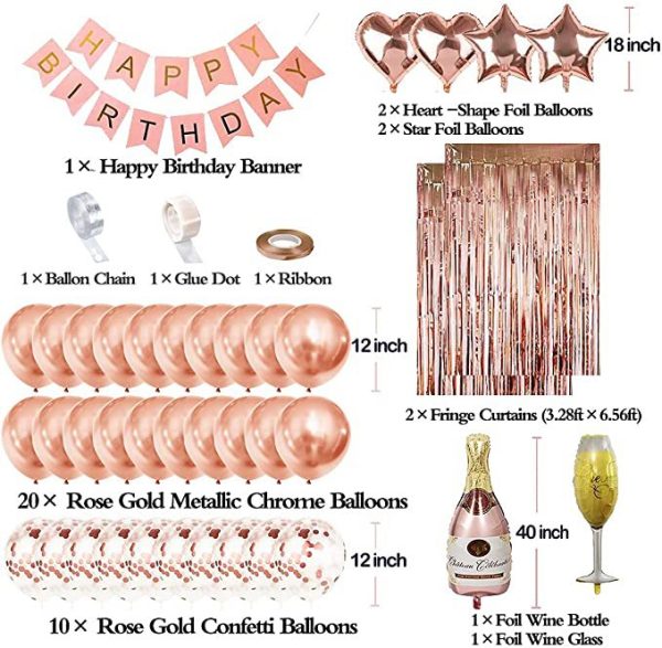 Rose gold wine glass wine bottle birthday party balloon set birthday party decoration supplies rose gold hanging flag - Image 2