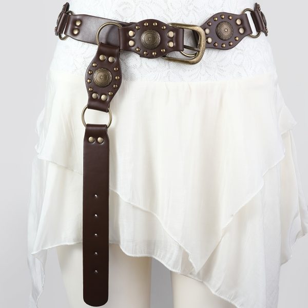Retro American hot girl rivet corns stitching wide belt personality trendy punk metal buckle waist belt - Image 4