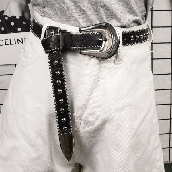 Wholesale European and American temperament Wild Metal thin belt women's punk jeans belt decorative rivets niche pant belt - Image 4
