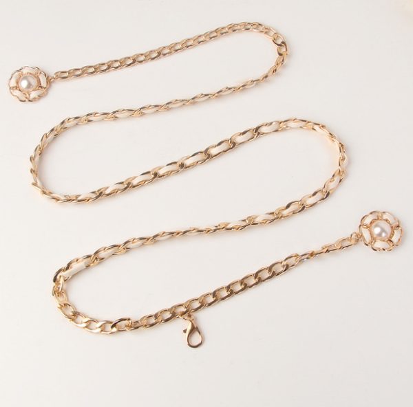 Metal pearl pendant waist chain premium punk flower leather waist chain personality sweet trend pendant wholesale - Image 3