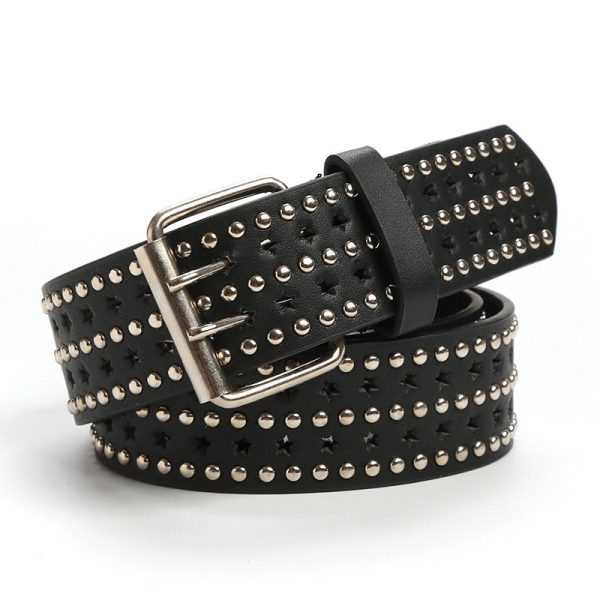 Punk hip hop belt personality belt cross-border Amazon five-pointed star hole claw beads decorative jeans pin buckle belt - Image 2