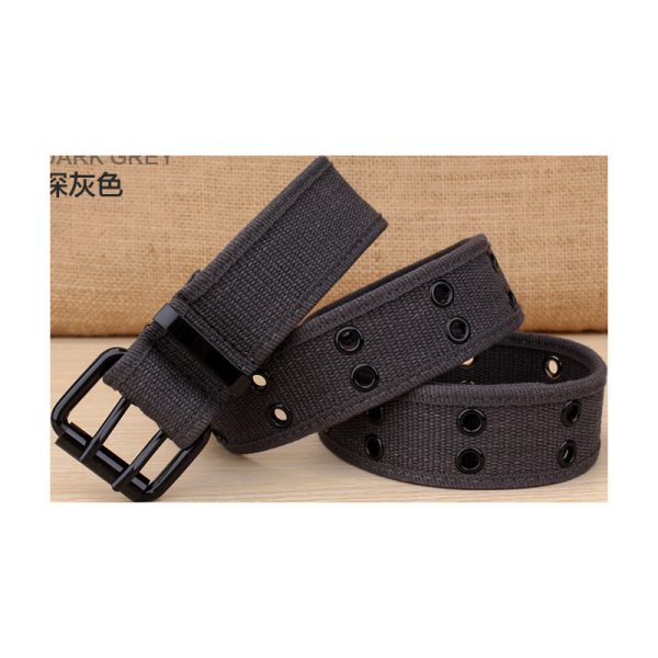 Canvas belt men's and women's non-hole square buckle belt Korean fashion personalized woven single ring punch-free pants belt - Image 6