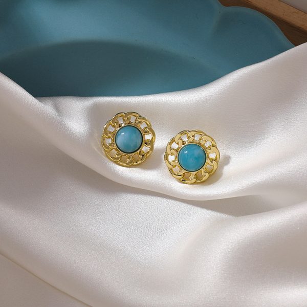 Blue color earrings artistic fresh haze blue flowers geometric all-match earrings ear studs sweet Instafamous ornament women - Image 24