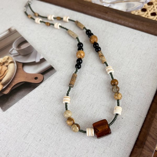 Retro new Chinese style brown necklace women's simple Chinese style all-match irregular beaded clavicle chain Cold style necklace - Image 14