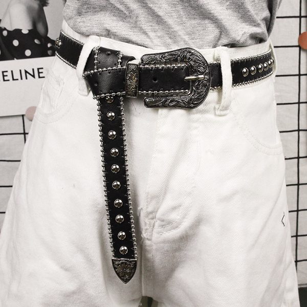 Wholesale European and American temperament Wild Metal thin belt women's punk jeans belt decorative rivets niche pant belt - Image 2